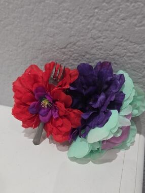 Floral Hair Clip Set with Red, Purple & Mint Flowers